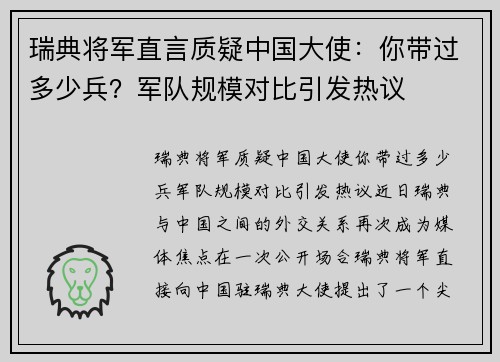 瑞典将军直言质疑中国大使：你带过多少兵？军队规模对比引发热议