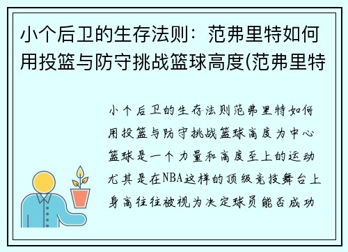 小个后卫的生存法则：范弗里特如何用投篮与防守挑战篮球高度(范弗里特 篮球)