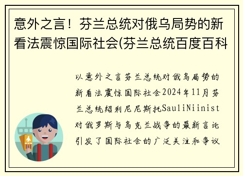 意外之言！芬兰总统对俄乌局势的新看法震惊国际社会(芬兰总统百度百科)